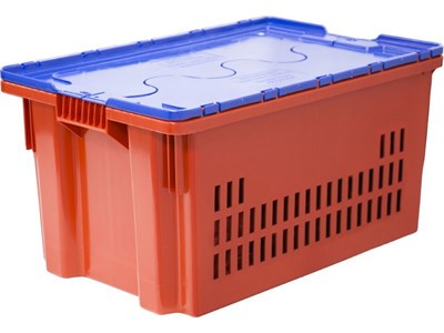 Ящик п/э 600х400х300 дно сплошное, стенки перфорированные, с синей крышкой, Safe PRO цв. красный (602-1 SP) - фото 43545