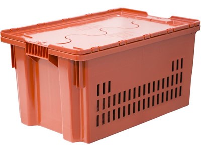Ящик п/э 600х400х300 мороз. дно сплошное, стенки перфорированные, с крышкой, Safe PRO  цв. оранжевый (602-1 SP м) - фото 43548
