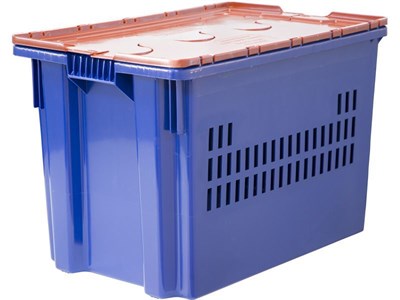 Ящик п/э 600х400х400 дно сплошное, стенки перфорированные, с оранжевой крышкой, Safe PRO цв. синий (606-1 SP) - фото 43598