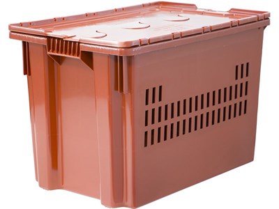 Ящик п/э 600х400х400 мороз. дно сплошное, стенки перфорированные, с крышкой, Safe PRO цв. оранжевый (606-1 SP м) - фото 43600