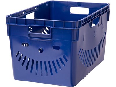 Ящик п/э 600x400x340 перфорированный, стенки с отверстиями для пакетов цв. синий (4-6434) - фото 43809
