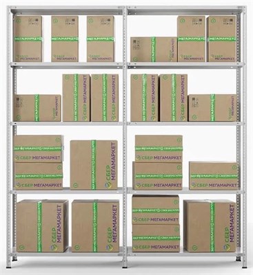Стеллаж двухсекционный для ПВЗ СберМегаМаркет МС, 2000х2000х400 мм, 10 полок