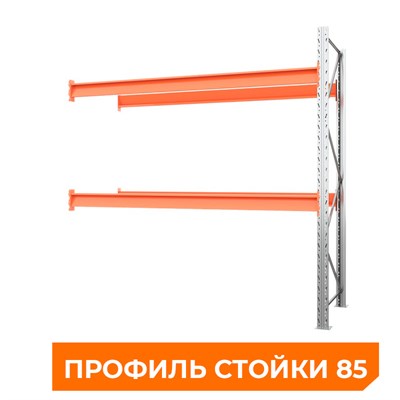 Секция приставная стеллажа металлического паллетного 2500х2700х1100 мм (85.1.5). Ярусы: пол+2 - фото 64152