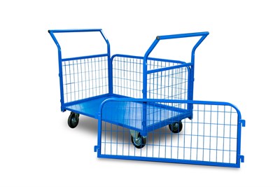 Тележка платформенная TOR ТП-3С (700х1200) с бортами из сетки и двумя ручками (колеса 160 мм) - фото 65059