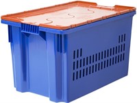 Ящик п/э 600х400х350 дно сплошное, стенки перфорированные, с оранжевой крышкой, Safe PRO цв. синий (604-1 SP)