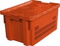 Ящик п/э 600х400х300 мороз. дно сплошное, стенки перфорированные, с крышкой цв. оранжевый (602-1 м)